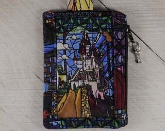 Estuche para identificación inspirado en Disney, portatarjetas de identificación, vidrieras de La Bella y la Bestia, Bella, princesas Disney