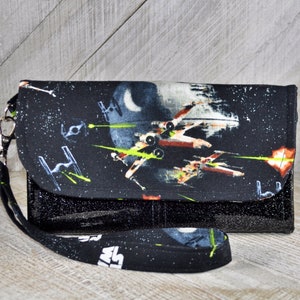 Leporello Geldbörse, Gemini Geldbörse, Clutch Geldbörse, Brieftasche, Star Wars Space Battle, TIE Fighter, Death Star