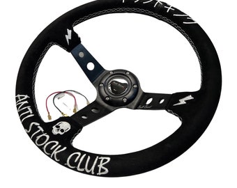 350mm prato profundo 6 parafusos volante drift king camurça couro anti estoque