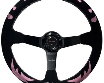 Heart Bliss Pink Universal 350mm 3" Deep Dish Volante de 6 parafusos Preto Alcantara