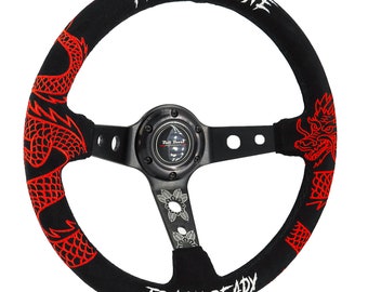 Dragon Track Ready 3” Deep Dish JDM Volante de 6 parafusos Pista de corrida Forte aderência Camurça Alcantara