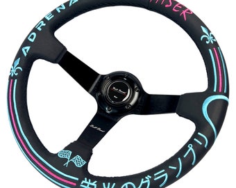 Universal 350mm 3 "Deep Dish 6 parafusos Volante Caçador de adrenalina em couro preto