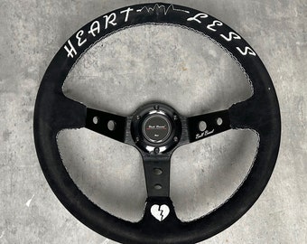 Drifting Deep Dish Racing Steering Wheel, 6 Bolt Anti - Slip Leather And Aluminum Gaming Steering Wheel With Horn Button Racing