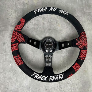 Dragon Japan 350mm Deep Dish 6 Bolt Steering Wheel Performance Alcantara Suede Leather
