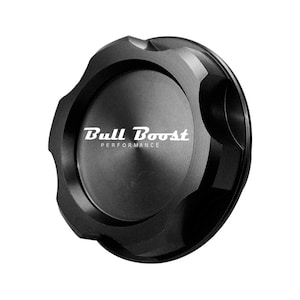 May include: Black aluminum oil cap with the text "Bull Boost Performance" in white lettering.