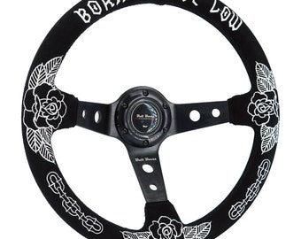 Volante CUSTOM ROSE 3” Deep Dish JDM 6-Bolt Racetrack Strong Grip Camurça Alcantara