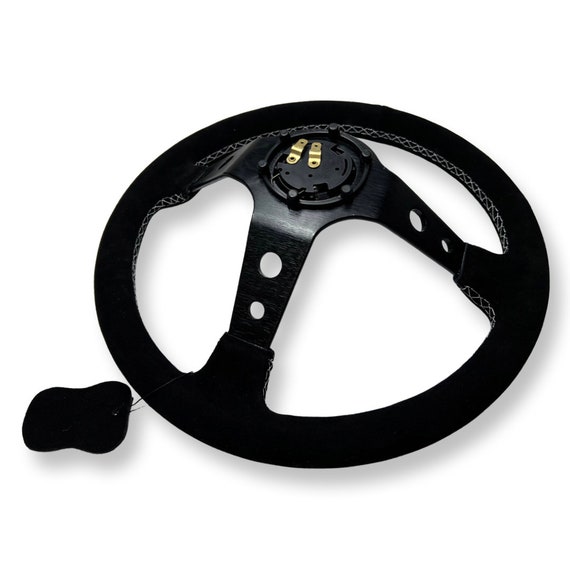 350mm Deep Dish Drift Steering Wheel – Black/Yellow Leather, 6-Hole, Universal, HDC Autosports