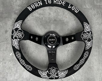Personalizado Rose Heart 350mm Prato Profundo 6 Parafusos Desempenho Volante Alcantara Camurça Couro