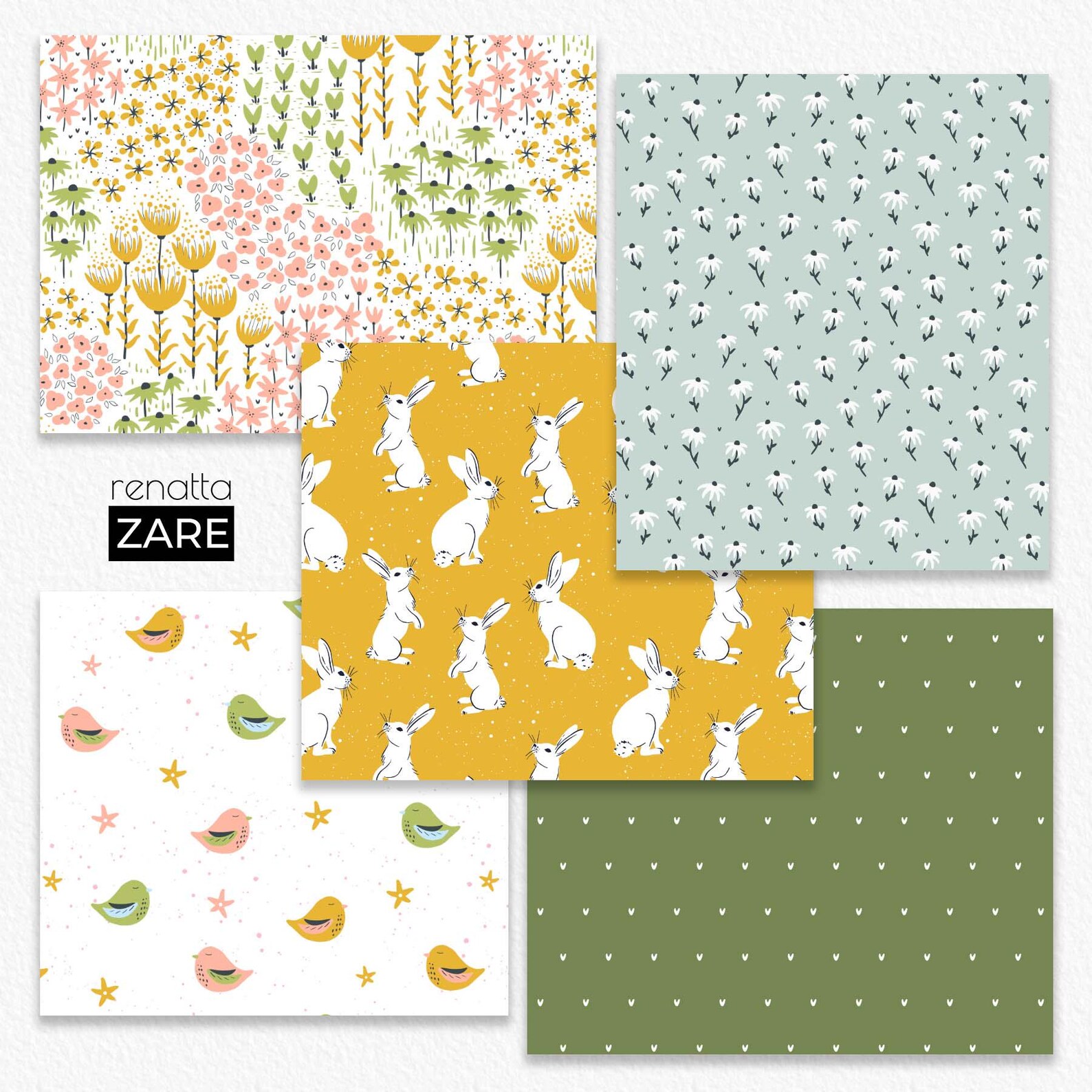 Easter Bunny and Egg Patterns Spring Easter Fabric Cute Carrots Flowers ...