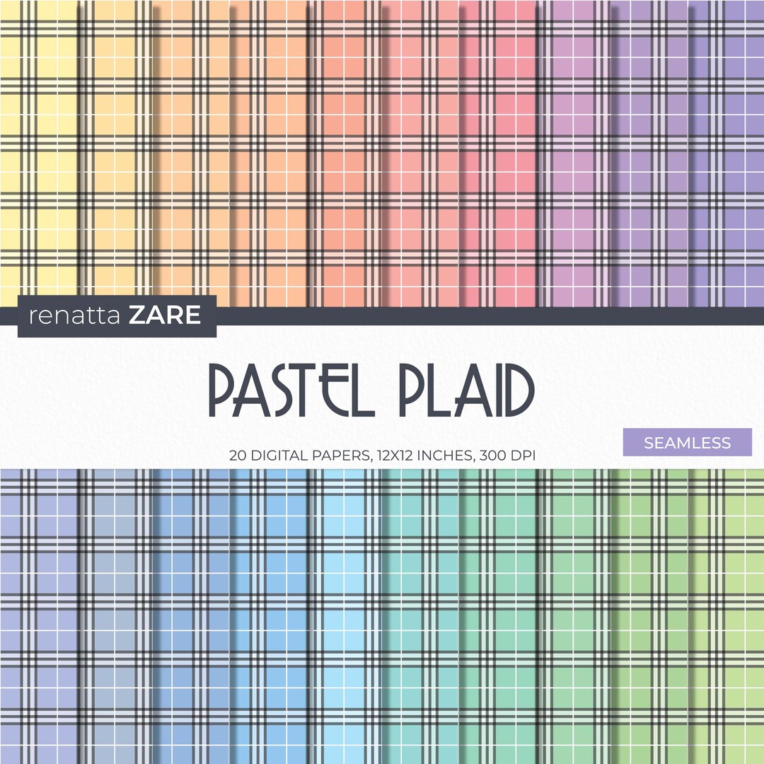 Pastel Plaid Rainbow Colorful Tartan Digital Paper Pack - 20 Seamless ...