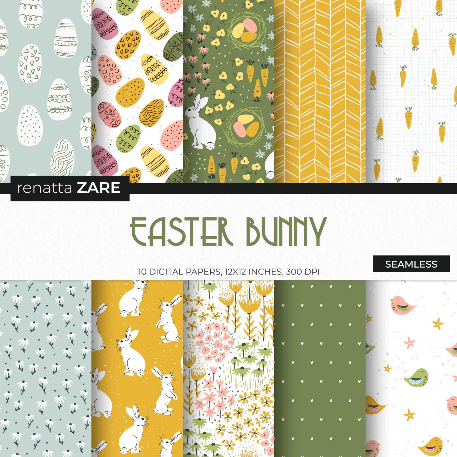 Easter Bunny and Egg Patterns Spring Easter Fabric Cute Carrots Flowers ...