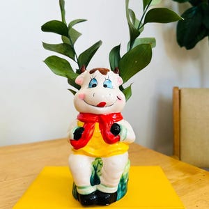 Vintage Ceramic Cow Vase Planter