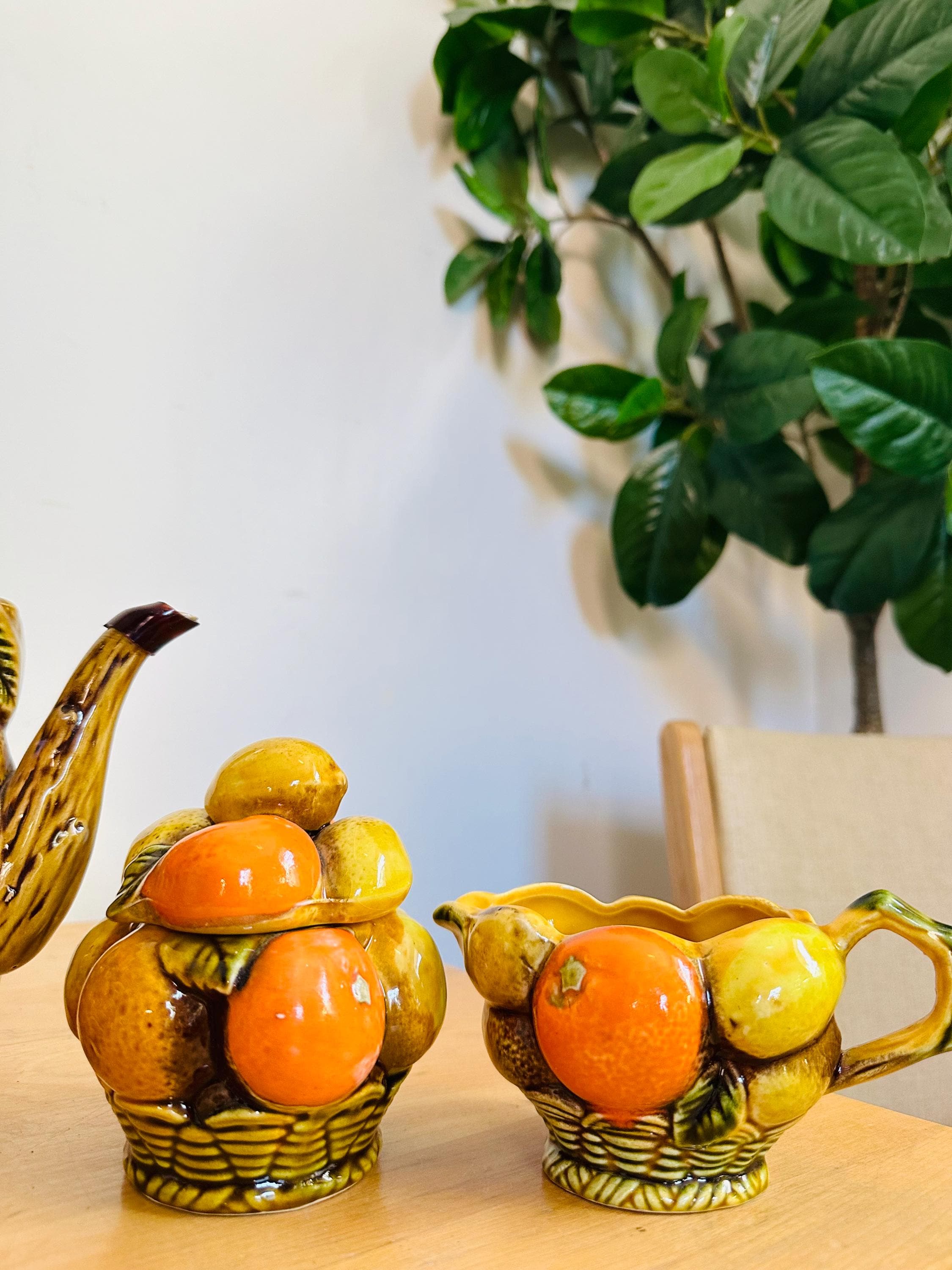 骨董  器 3個セット SET OF 3 - Vintage Inarco Japan Orange Lemon Teapot Creamer