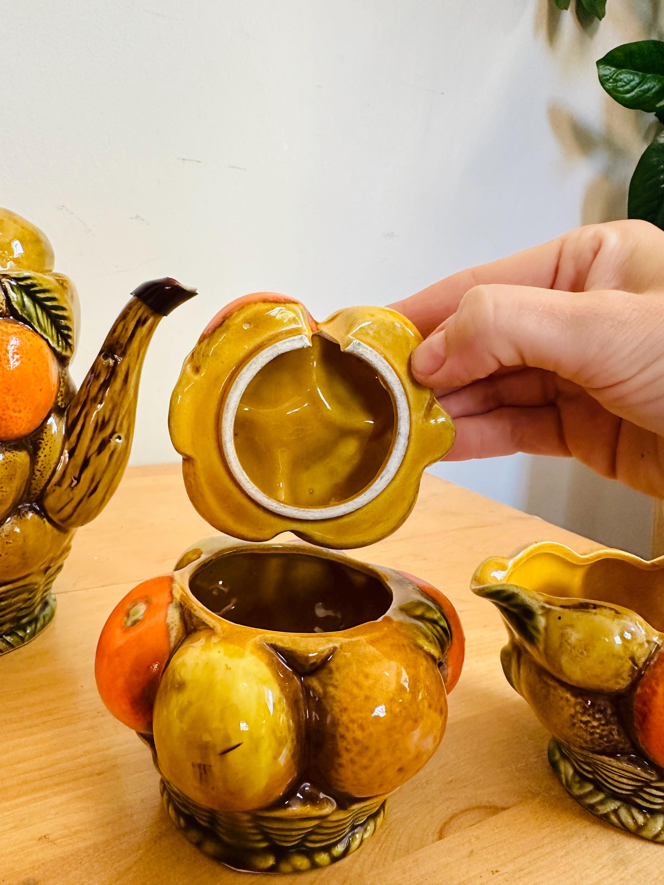 SET OF 3 - Vintage Inarco Japan Orange Lemon Teapot Creamer