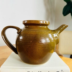 Large Vintage Ceramic Teapot Brown Beige Taupe