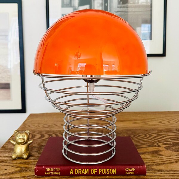 Lámpara grande de cristal naranja con bola cromada, estilo Bauhaus