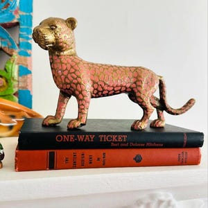 Gold and Pink Leopard Figurine Statue