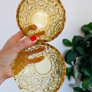 Ensemble de 2 bols vintage en verre ambré porte-bonbons porte-objets en verre jaune
