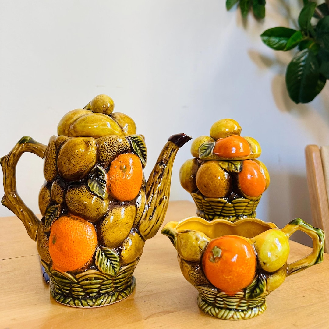 SET OF 3 - Vintage Inarco Japan Orange Lemon Teapot Creamer