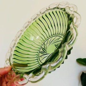 Grüne Vintage Kristall Glas Schüssel