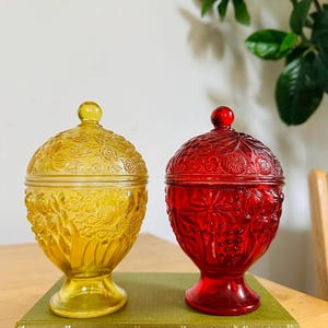 Vintage Avon Glass Candy Dish Floral Pattern Yellow Red