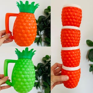 Ensemble pichet et verres vintage ananas Made in USA Ensemble kitsch de cuisine rétro orange vert Pichet Verres Ananas