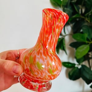 Mid Century Glass Twist Red Vase Tall Stretch Vintage Hand Blown Glass Murano Italy