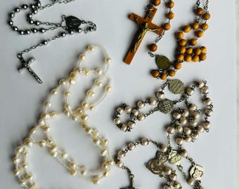 Rosary Vintage Pearl Wood Stainless Steel