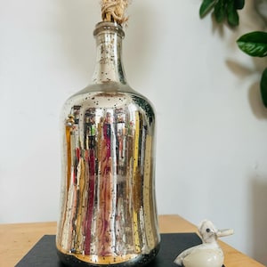 Large Vintage Silver Glass Bottle Decoration