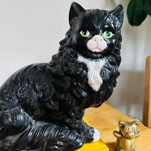 Large Vintage Ceramic Cat Sculpture Figurine Black and White