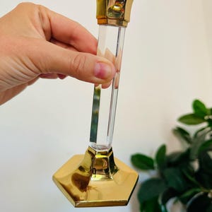 Vintage Brass Lucite Candle Holder Partylite Candlestick Holder Gold