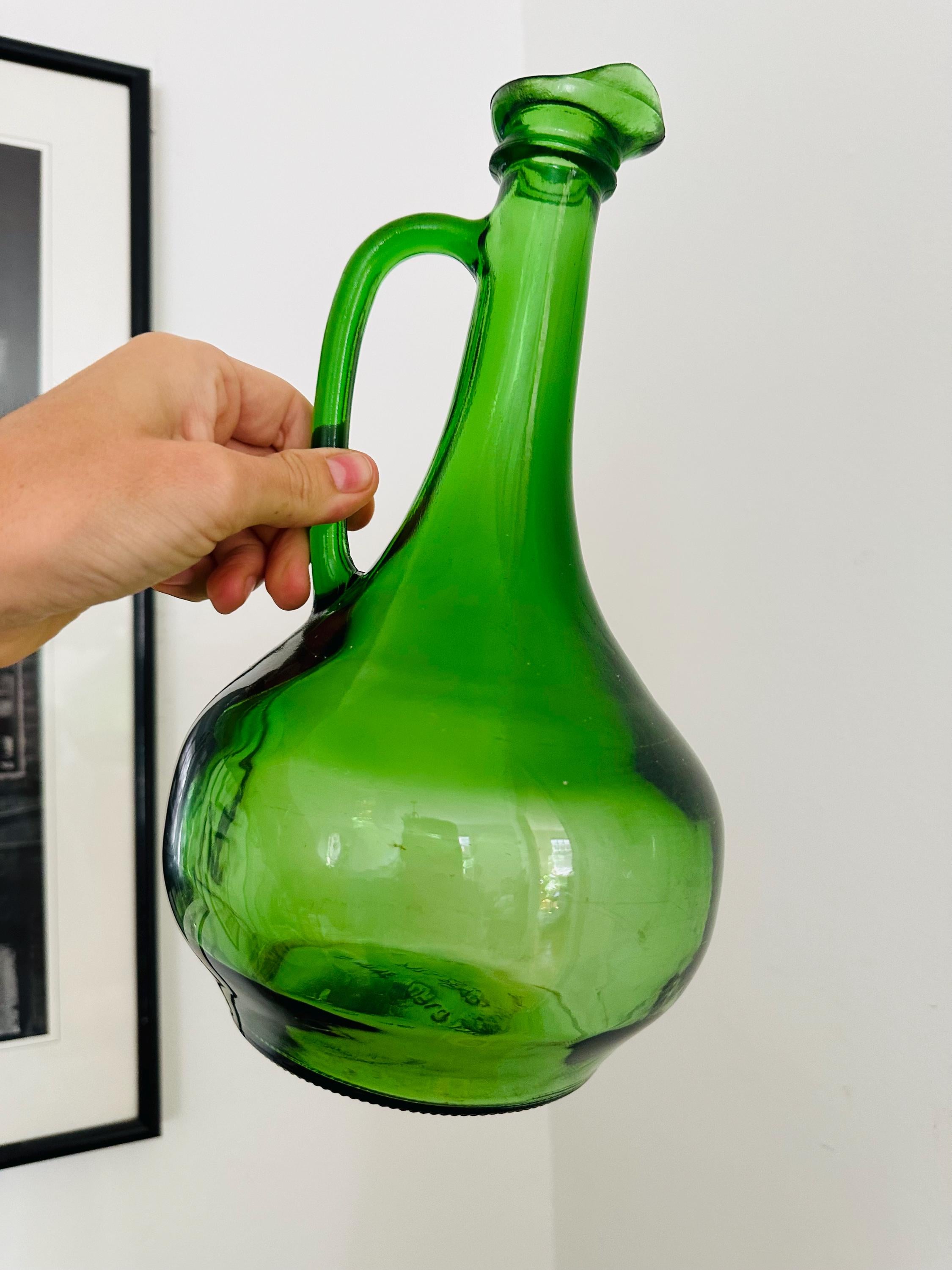 Large Vintage Wine World 1976 Green Glass Bottle Jug