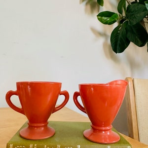 Azucarero y jarra para leche de vidrio Hazel Atlas vintage Azucarero Vaso de leche de color naranja quemado