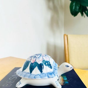 Vintage Ceramic Turtle Box Blue White