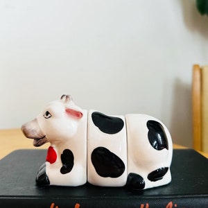 Vintage Cow Salt Pepper Shakers Toothpick Holder Set Ceramic Salière Poivrière Vache Support Cure Dents