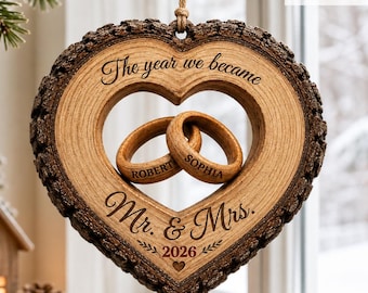 Gepersonaliseerd 'Together Forever' jubileumornament (2D), gepersonaliseerd houten kerstornament voor de eerste kerst, ornament 'Het jaar waarin we meneer en mevrouw werden'.