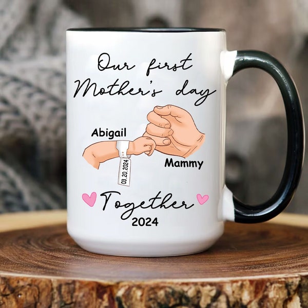 Our First Mother's Day Mug, Personalized Name Mug For Mom, First Time Mom Gifts, First Mother's Day Gifts From Baby, Holding Mom‘s Hand Mug