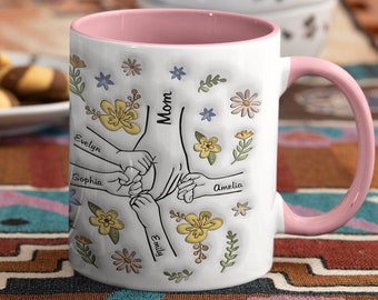 Personalized Holding Nana‘s Hand 3D Inflated Effect Mug, Family Custom 3D Inflated Effect Printed Mug, Mothers Day Gift 2024, Gift For Nana