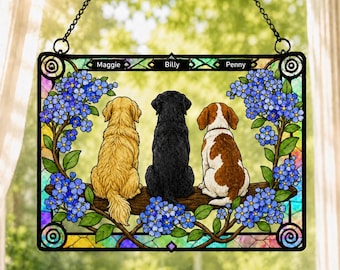 Custom Multiple Pets Memorial Suncatcher, Personalized Dog Cat Portrait From Photo, Rainbow Bridge Pet Loss Acrylic Window Hanging Gift