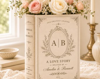 Personalized Ceramic Book Vase, Custom Wedding Love Story Flower Vase With Names, Vintage Floral Couple Decor,Newlywed Gift,Anniversary Gift