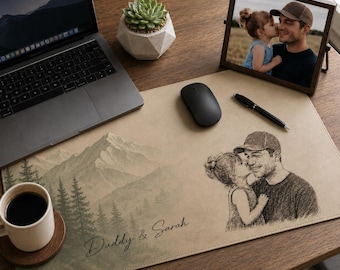 Personalisierte Familie Schreibtischmatte, benutzerdefinierte Foto Line Art Mauspad, Papa und Kind Schreibtischunterlage, Geschenk für Papa von Kindern, Vatertagsgeschenk für Ehemann