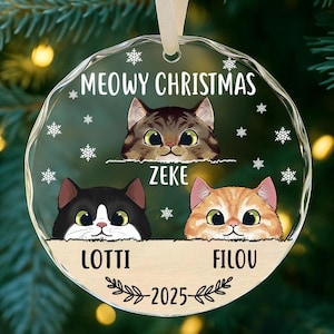 Meowy Christmas Cat Ornament 2025, Custom Pet Ornament with Names, Cat Breed Ornament, Cat Lover Gift, Personalized Cat Christmas Ornament