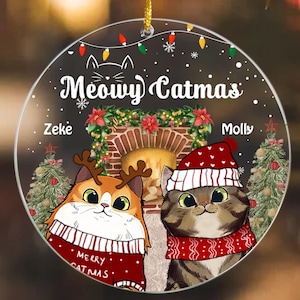 Personalizowana ozdoba kota, spersonalizowane ozdoby świąteczne dla kotów, Meowy Catmas, prezent dla miłośnika kotów, ozdoby świąteczne dla zwierząt, pamiątka dla kota, wystrój świąteczny