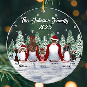 Personalized Family and Pet Ornament, Custom Family Christmas Ornament with Pets, Xmas Family Keepsake Ornament, Christmas Decor, Noel Decor