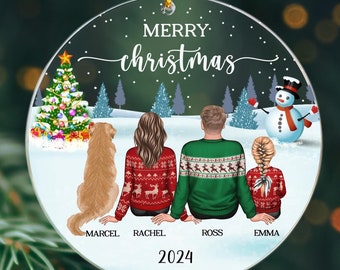 Personalized Family and Pet Ornament, Custom Family Christmas Ornament with Pets, Xmas Family Keepsake Ornament, Christmas Decor, Xmas Decor