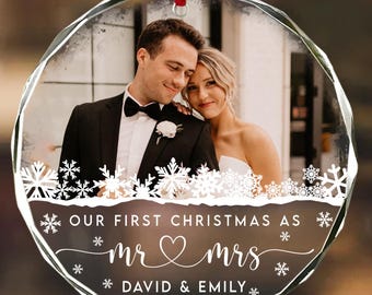 First Christmas Married Ornament 2025, Our First Christmas As Mr & Mrs Ornament, 1st Christmas Married Photo Ornament for Newlywed