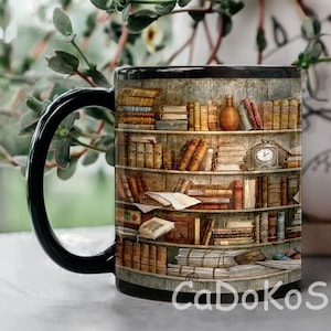 Bookshelf Art Mug, Librarian Mug, Gift for Librarian, Book Lover Gift, Book Nerd Gift, Bookshelf Coffee Mug, Bibliophile Gift, Bookworm Gift