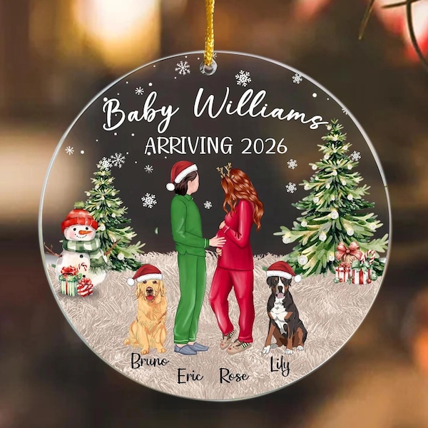 Personalized Expecting Parents Ornament, Custom Pregnancy Ornament, New Family 2025 Ornament, Expecting Family Christmas Ornament with Dogs