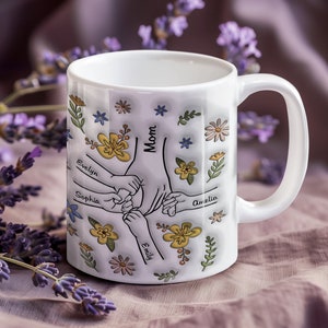 Personalized Holding Mama‘s Hand 3D Inflated Effect Mug, Hold My Hand, Hold My Heart, Mothers Day Gift Mug 2024, Gift For Mom Grandma