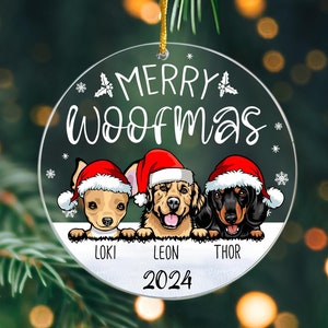 Personalized Dogs Ornament, Dog Christmas Ornament, Merry Woofmas, Dog Breed Ornament, Dog Lover Gift, Dog Cat Ornament 2024, Christmas Gift